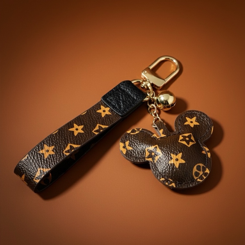Brown and Gold Keychain with Disney Mouse Design